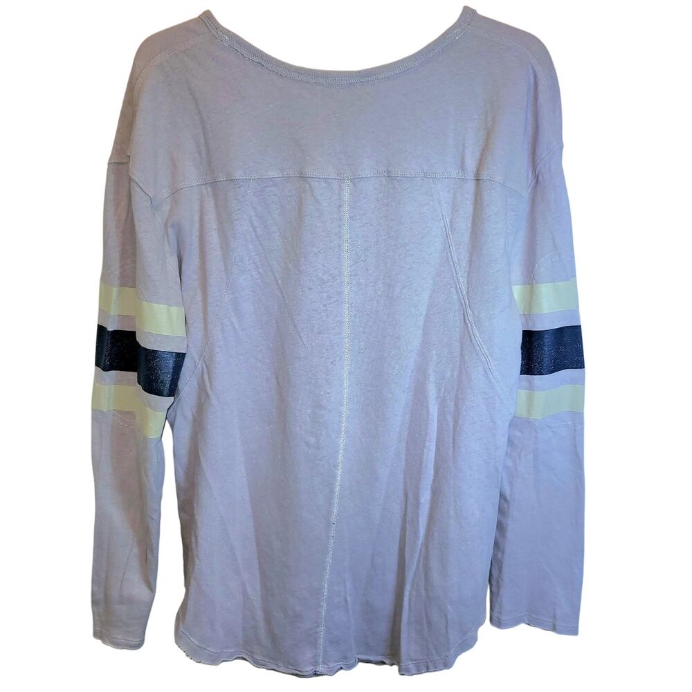 We The Free People Game Time Henley Top Long Sleeve Large Lavender Arm Stripes - Picture 5 of 14